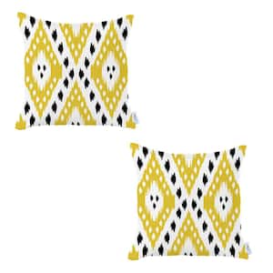 Ikat (Set of 2) Yellow Square 18 in. x 18 in. Boho Throw Pillow Covers