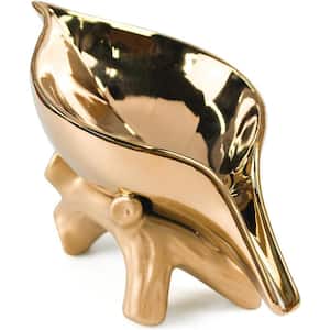 Countertop Vanity Soap Holder with Stump Bathroom Ring Soap Holder (Leaf Soap) for Bathroom in Gold