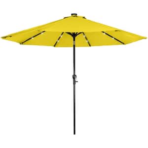 9 ft. Solar Lighted Outdoor Patio Market Umbrella with Hand Crank and Tilt Yellow