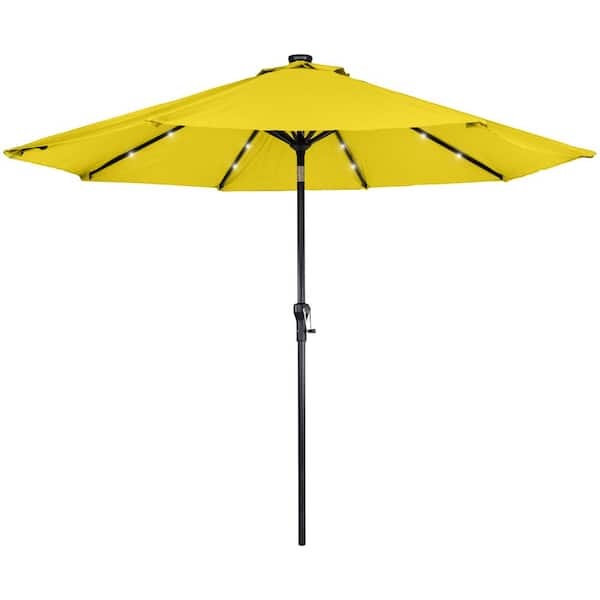 Northlight 9 ft. Solar Lighted Outdoor Patio Market Umbrella with Hand Crank and Tilt Yellow