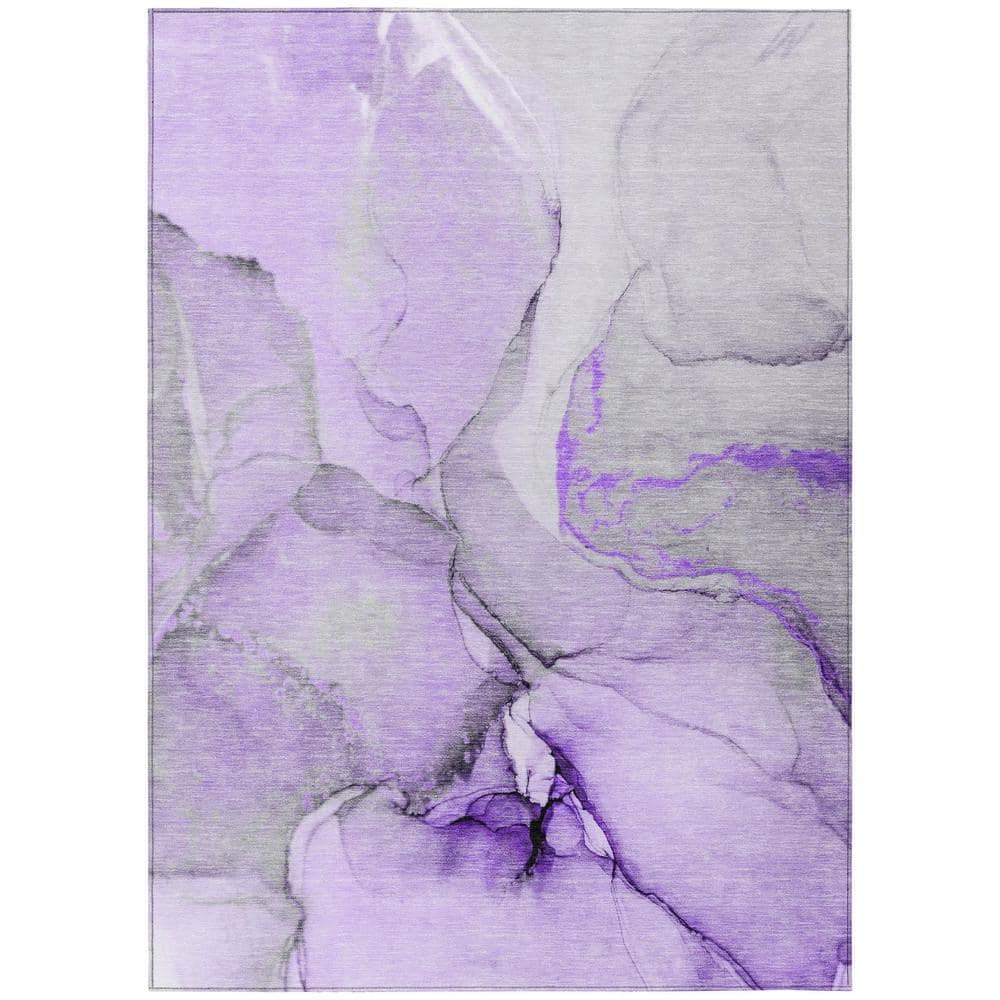 Purple and Gray Synthetic Washable Rectangular Area Rug