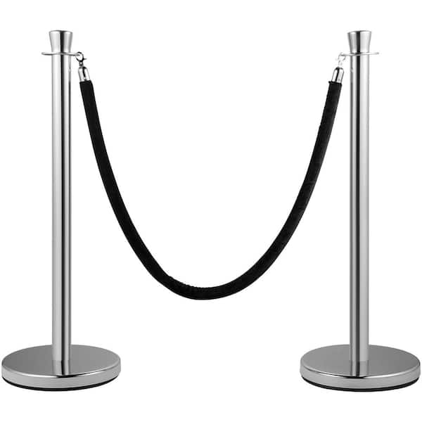 Crowd Control Stanchion, 2 Pcs Stanchion Set, Stanchion Set with 5 ft. Black Velvet Rope, Silver Crowd Control Barrier