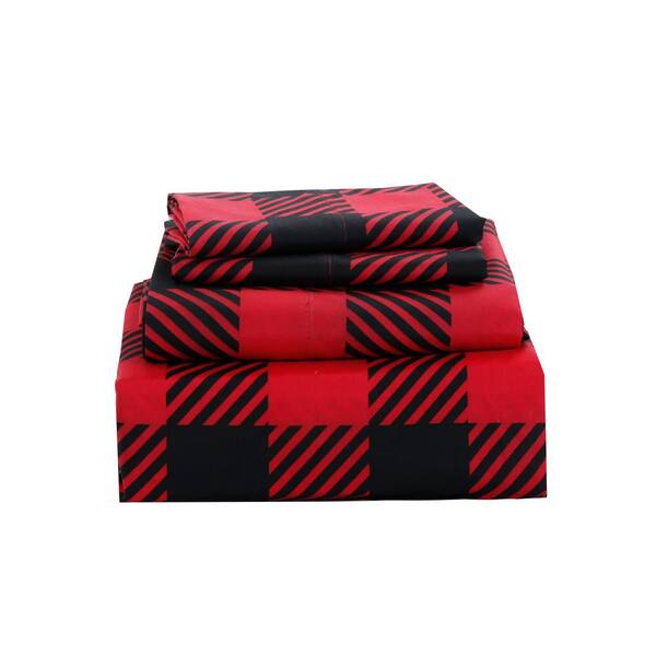 Harper Lane Ebony Plaid 3-piece Microfiber Red Twin Sheet Set