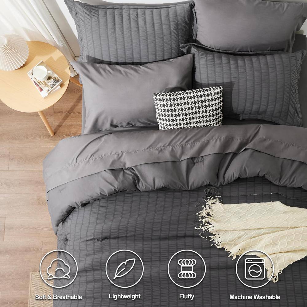 Full Dark Gray Microfiber 7-Piece Bed in a Bag Set