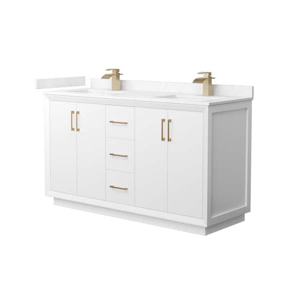 Wyndham Collection Strada 60 in. W x 22 in. D x 35 in. H Double Bath Vanity in White with Carrara Cultured Marble Top