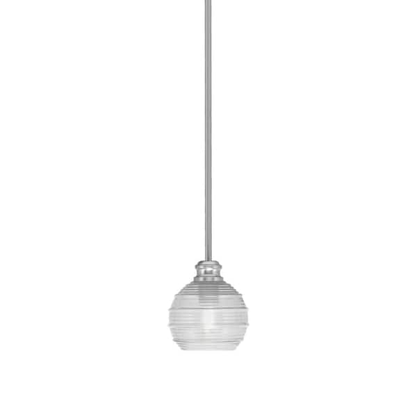 Unbranded Albany 60-Watt 1-Light Brushed Nickel Pendant Mini Pendant Light Clear Ribbed Glass and Light Bulb Not Included