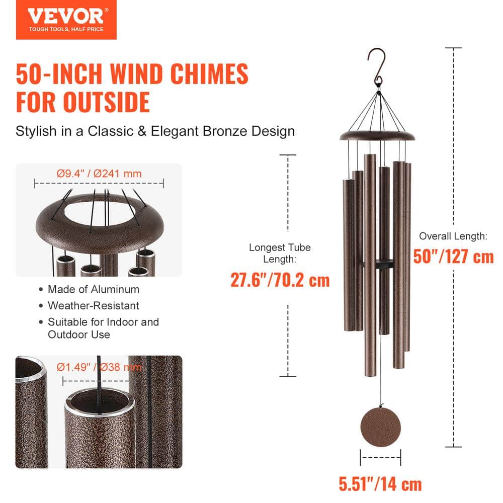 50-Inch Bronze Aluminum Deep Tone Memorial Wind Chimes