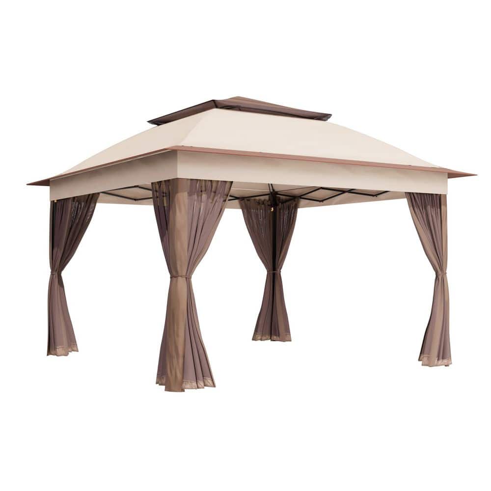 11 ft. x 11 ft. Beige Pop-Up Outdoor Patio Steel Metal Frame Soft Top Gazebo with Mosquito Netting price history on PriceWatchPro