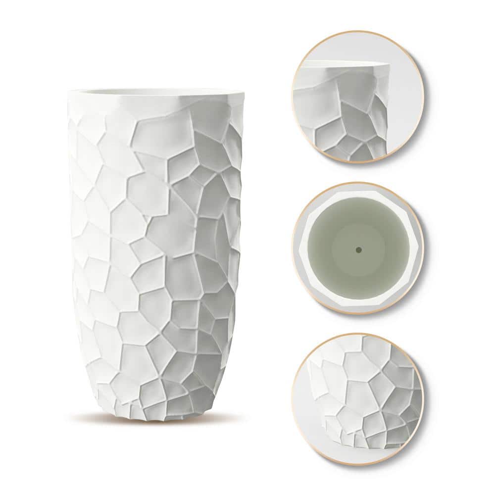 Elegant White Geometric 22" MgO Round Planter for Indoor & Outdoor