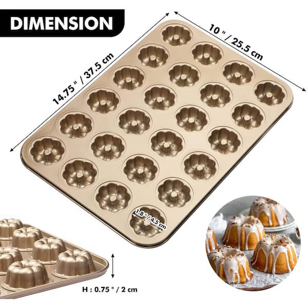 Adrinfly 24-Cup Mini Fluted Tube Cake Pan Carbon Steel, Non-Stick