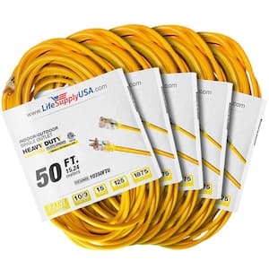 50 ft. 10 Gauge/3 Conductors SJTW Indoor/Outdoor Extension Cord with Lighted End Yellow (5-Pack)