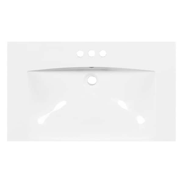 Dyiom Modern Series 30 in. Corner Bathroom Sink-in Resin, White Color Family