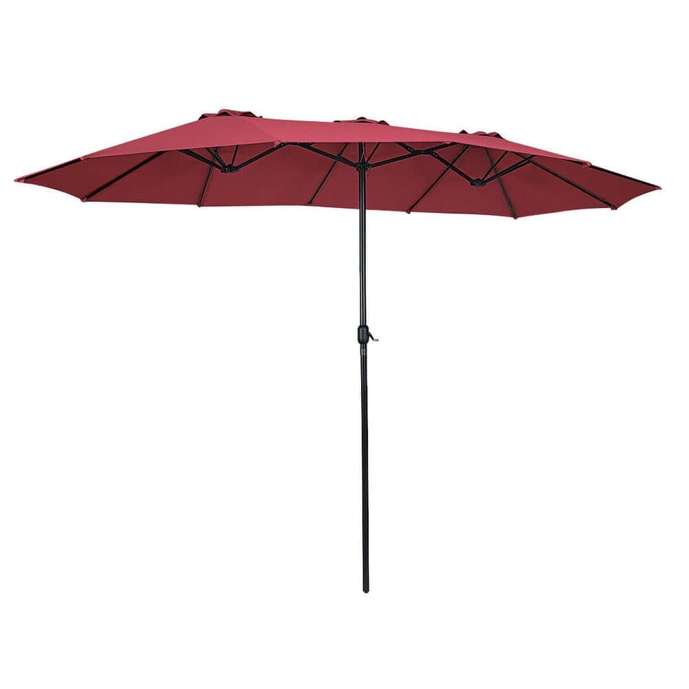 Costway Outdoor 15 ft. Steel Market Patio Umbrella Double-Sided Twin Patio Umbrella in Wine Red with Crank GHMHSKU00183 Sansujyuku sansujyuku.com