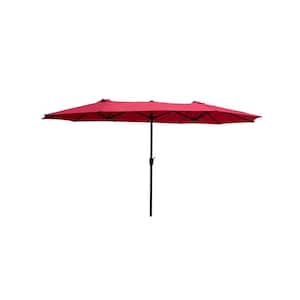 15 ft. x 9 ft. Market Double-Sided Patio Umbrella Outdoor Table Garden Extra-Large Waterproof Twin Umbrellas in Red