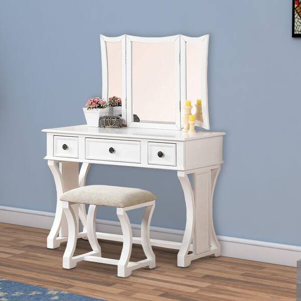 Wooden vanity discount set with stool