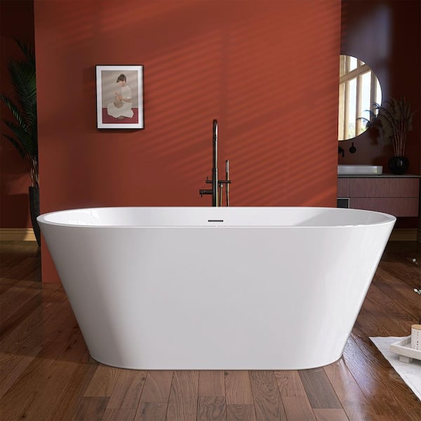 Zeafive Ane 67 in. x 29.5 in. Acrylic Free Standing Soaking Tub Flatbottom Freestanding Bathtub with Pop-Up Drain in White