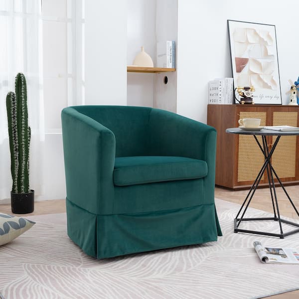 Unbranded Ergonomic Green Fabric Upholstered 360° Swivel Accent Chair Armchair Barrel Chair Sofa for Living Room Bedroom