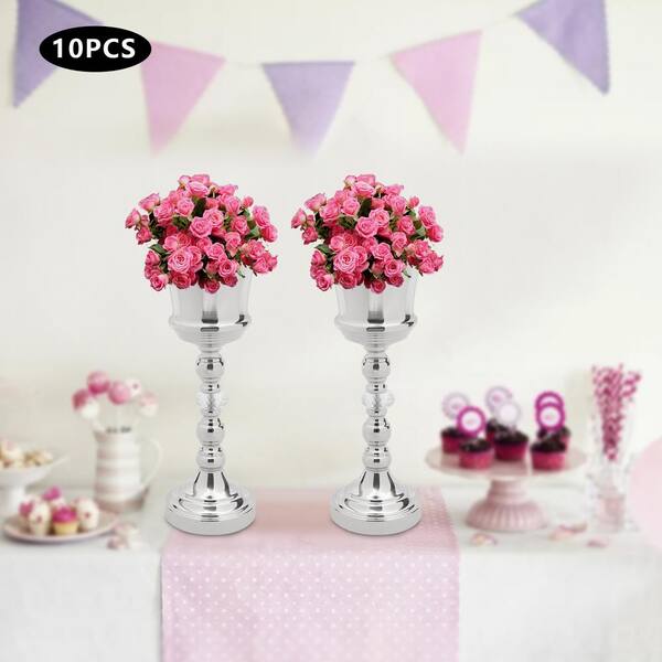 YIYIBYUS 10-Piece 16.5 in. Tall Wedding Centerpieces Silver Metal