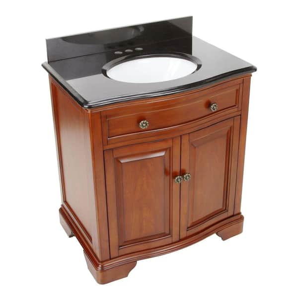 Pegasus Manchester 30 in. Birch Vanity in Mahogany with Granite Vanity Top in Black with White Basin-DISCONTINUED