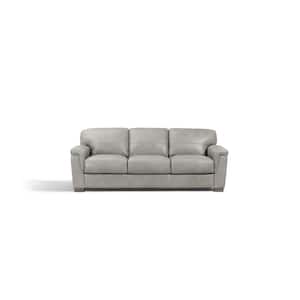 Amelia 91 in. Rolled Arm Leather Rectangle Sofa in Beige