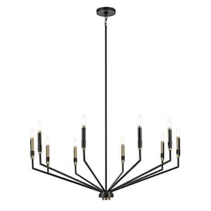 Armand 38.25 in. 10-Light Black with Bronze Accent Contemporary Candle Circle Chandelier for Dining Room