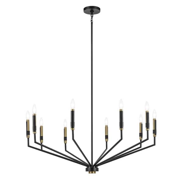 KICHLER Armand 38.25 in. 10-Light Black with Bronze Accent Contemporary Candle Circle Chandelier for Dining Room