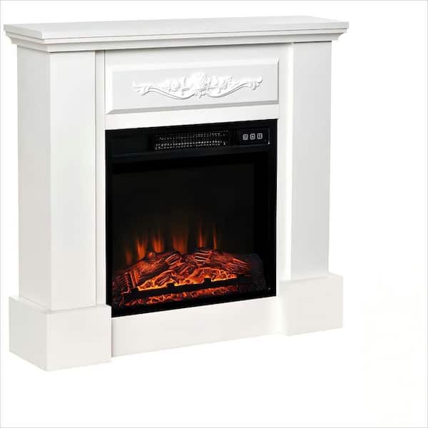 32 in. Electric Cabinet Infrared Space Heater with LED Log Flame, Overheat Protection Forced Air, 1400-Watt