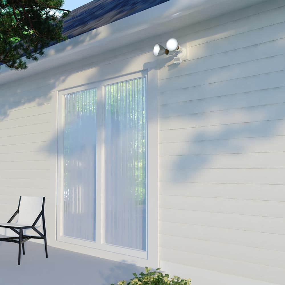White Dual Head Motion Sensor Outdoor Security Flood Light