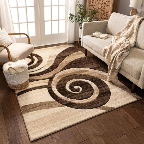 Well Woven Ruby Whirlwind Brown 4 Ft X, Modern Area Rug For Living Room
