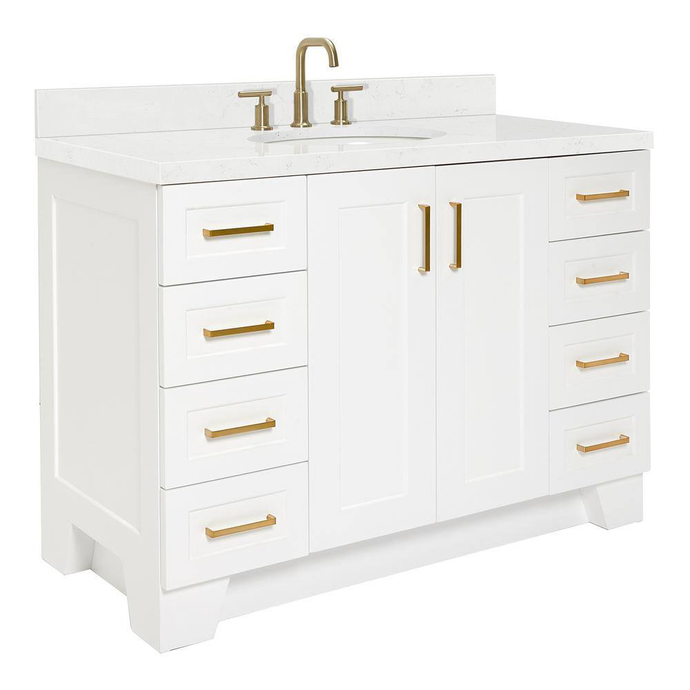 White Freestanding Single Bathroom Vanity with Carrara Quartz Top