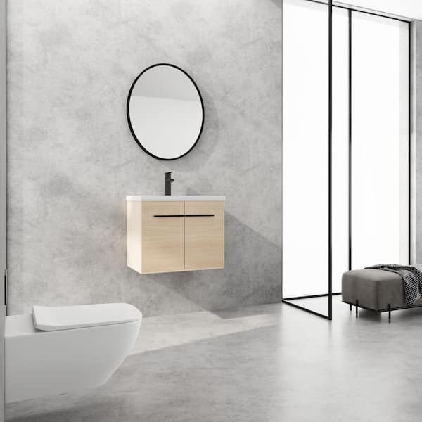 Elegant 23.62 in. W x 18.11 in. D x 20.47 in. H Single Sink Original oak Floating Bath Vanity with White Resin Top