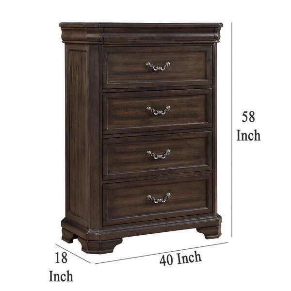 Lynda Tall Dresser Chest, 4 Drawers, Walnut Brown Solid Acacia Wood Lynda Tall Dresser Chest, 4 Drawers, Walnut Brown Solid Acacia Wood