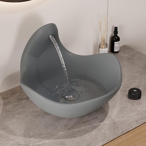 15.7 in. L x 16.4 in. W Concrete Countertop Vessel Sink in Blue Ashes with Built-in Spout and Independent Knob Controls