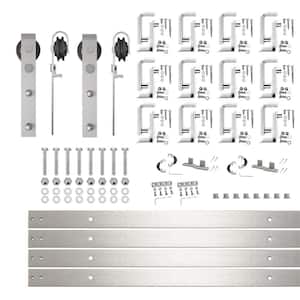 16 ft./192 in. Brushed Nickel Double Track Bypass U-Shape Sliding Barn Door Hardware Kit - Classic Design Roller