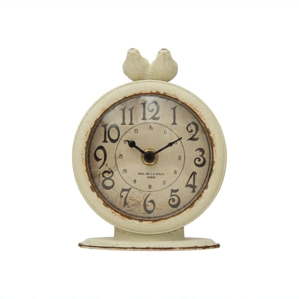 Storied Home Cream Analog Pewter Mantel Clock with Birds