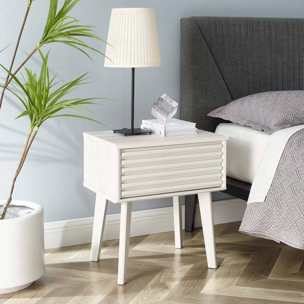 Mid-Century Modern Render End Table with Storage in White
