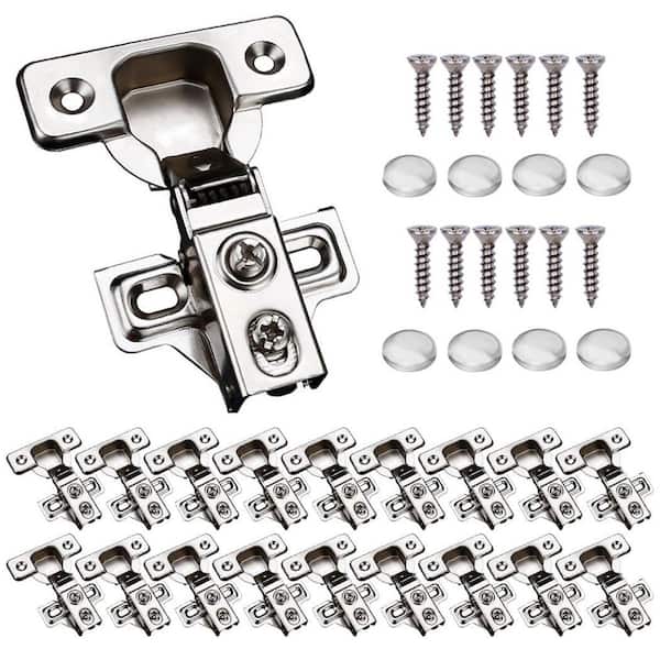 20 Pack Stainless Soft Close Cabinet Door Hinges for 1/2 in. Partial Overlay, 105° Opening Angel with Mounting Screws