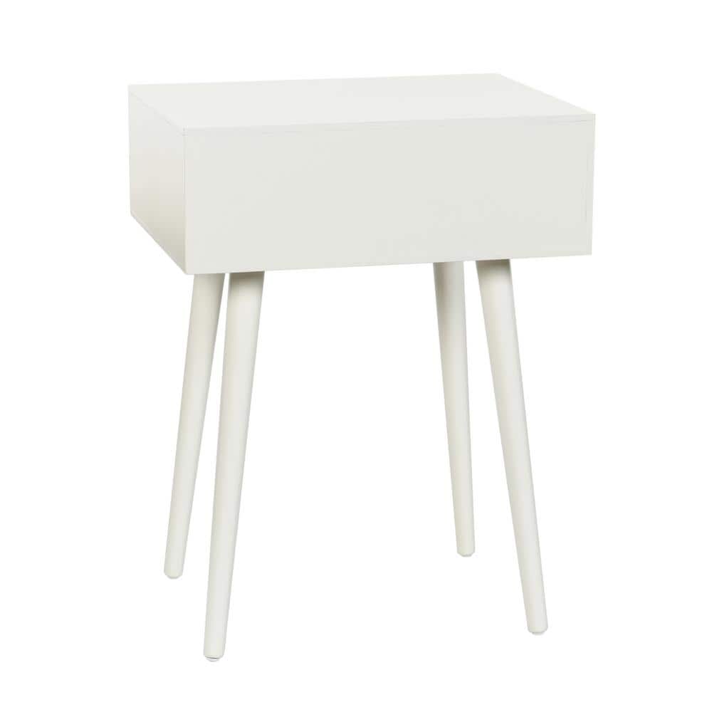 Arthur 17.75 in. Farmhouse White Rectangle Wood End Table with Storage