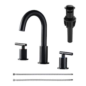 8 in. Widespread Double Handle 3-hole High-Arc Bathroom Faucet with Pop-up Drain Lead-Free in Matte Black