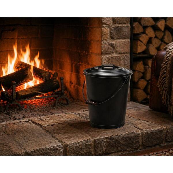 10-Liter Metall-Ascheimer Mit Deckel – Schwarz – Von Rapide – Für Kamin, Ofen Und Feuerstelle
