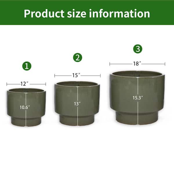 Dovelina Green Set of 3 Mixed Size Outdoor Ceramic Plant Pots