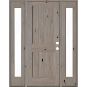 58 in. x 80 in. Rustic Knotty Alder Square Top Left-Hand/Inswing Clear Glass Grey Stain Wood Prehung Front Door w/DFSL