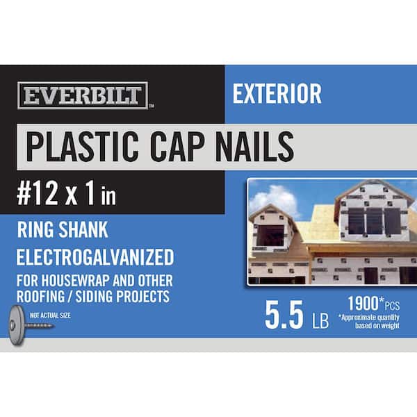 Everbilt #12 1 in. Plastic Cap Roofing Nails Electro-Galvanized 5.5 lbs (Approximately 1900 Pieces)