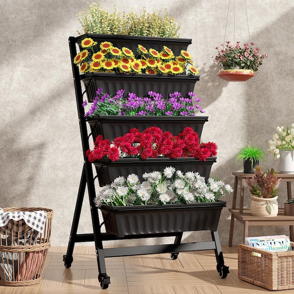 VECELO 5-Tier Vertical Raised Garden Bed with Wheels-52.36 in