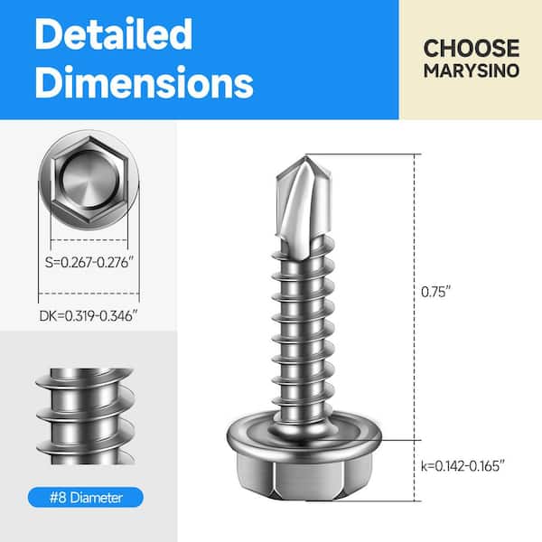 #8 x 3/4 in. Hex Washer Head 410 Stainless Steel Self Drilling Sheet Metal Screw (100-Pack)