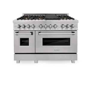 48 in. 7 Burner Double Oven Dual Fuel Range with Brass Burners in Fingerprint Resistant Stainless Steel