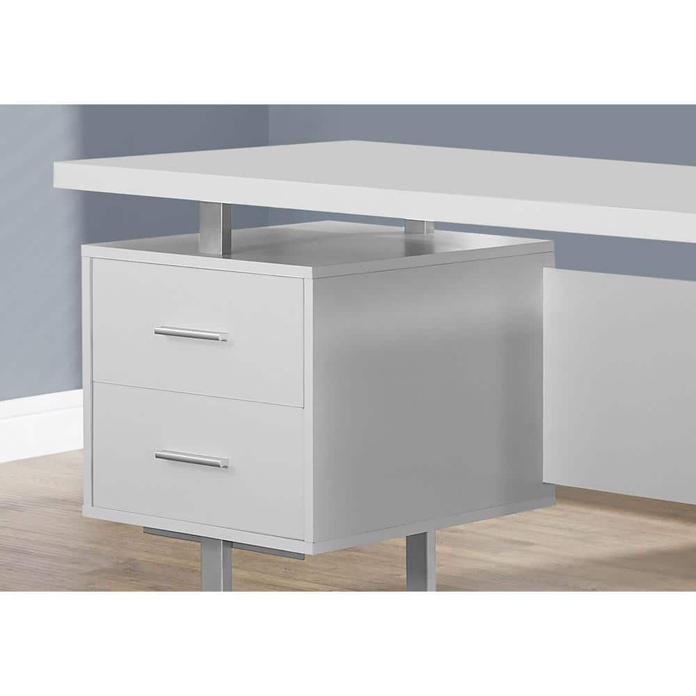 Modern White Home Office Desk with Sleek Metal Legs and Storage