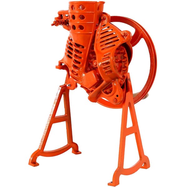 Sheller Hand Crank Corn Thresher Tool Quick Corn Cob Stripper Tool with Wooden Handle Cast Iron Manual Thresher, Orange