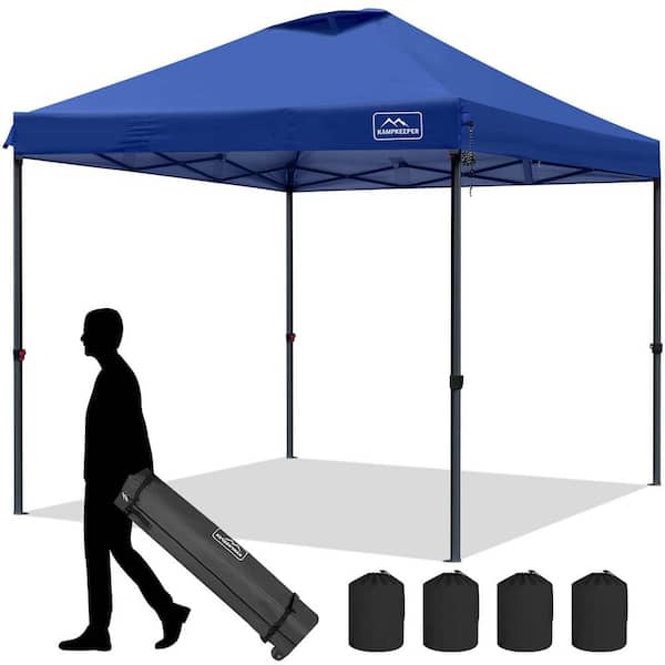Zeus & Ruta 10 ft. W x 10 ft. L x 9 ft. H Navy Blue Pop-Up Commercial Canopy Tent with Wheeled Carrying Bag, 4-Ropes, and 4-Stakes