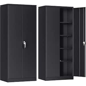 31.5 in. W x 70.8 in. H x 15.7 in. D Metal Garage Storage Cabinet in Black, Steel Cabinet with Single Handle